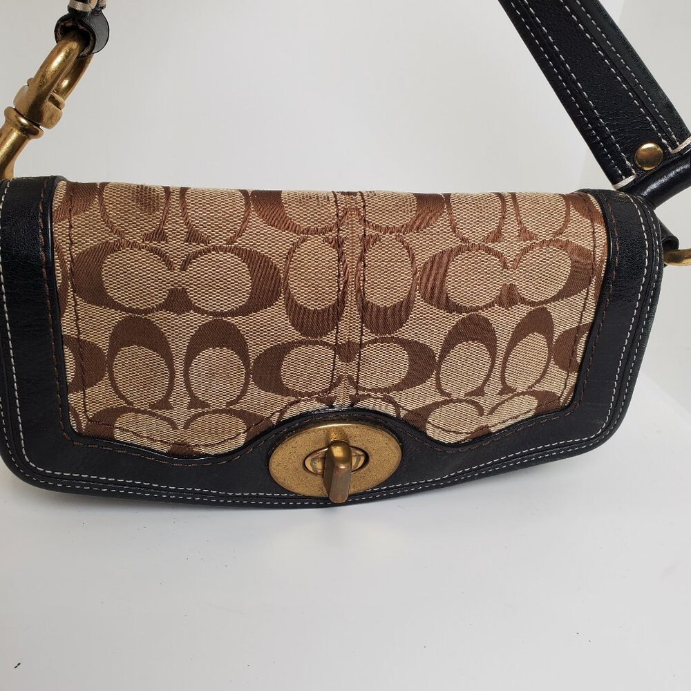 Coach Poochette Vintage Coach Canvas and Brown Leather